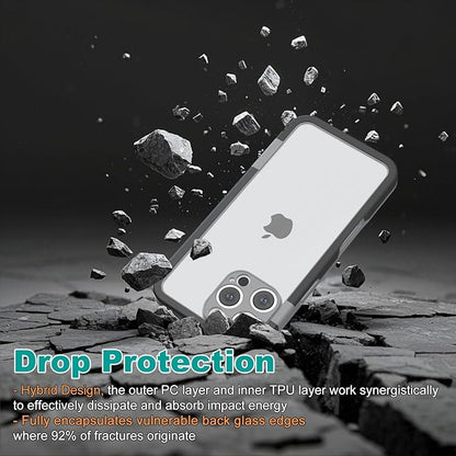 for iPhone 16 Pro Bumper Case, Hybrid Protection Heat Dissipation Frame No-Back Phone Cover Case 6.3" 2024 - Black & Gray