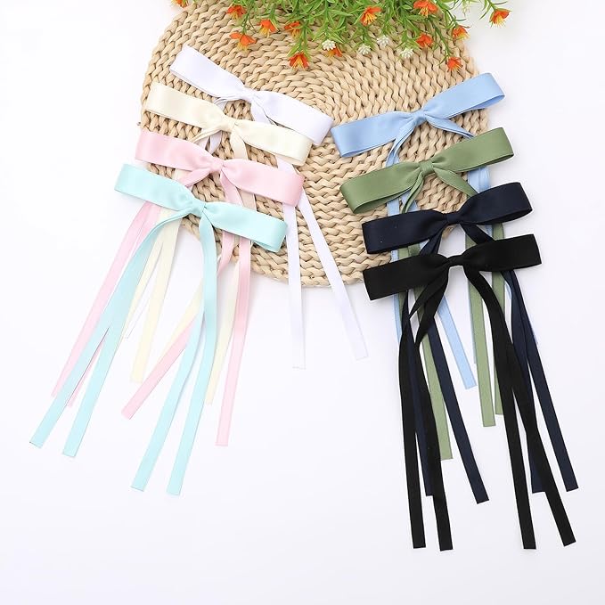 HairBows for Women & Girls, 16 PCS Ribbon Hair Bow with Long Tail Bowknot Hair Clips, Hair Barrettes with Bow Accessories