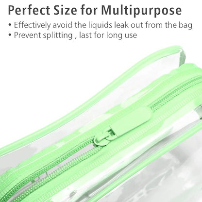PACKISM TSA Approved Toiletry Bags - Clear Makeup Bags, Waterproof Quart Size, Travel Makeup Cosmetic Bags for Women, Carry On Airport Airline Compliant, 3 Pack, Green