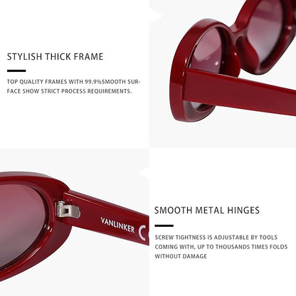 VANLINKER Polarized Retro Oval Sunglasses for Women and Men Small 90s Style VL9580