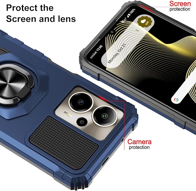 for Cricket Outlast 5G 2024 Case/AT&T Motivate Pro 5G Case with Screen Protector,Dual Layer Military Grade Protection with Ring Stand Phone Case for Cricket Outlast 5G/ATT Motivate Pro 5G Blue