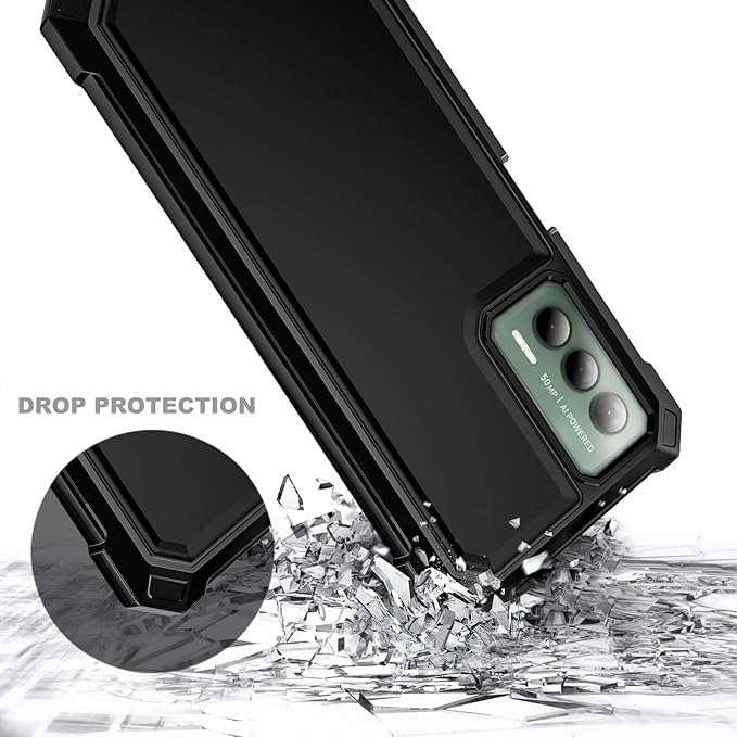 Designed for Cricket Outlast Phone Case, ATT Jetmore Case with [Built-in Screen Protector], Full-Body Protective Shockproof Rugged Bumper Cover Case (Black)
