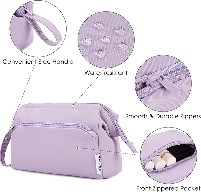 Narwey Makeup Bag Women Wide-open Make up Bag Travel Cosmetic Bag Organizer Toiletry Bag for Cosmetics Toiletries Accessories (Purple)