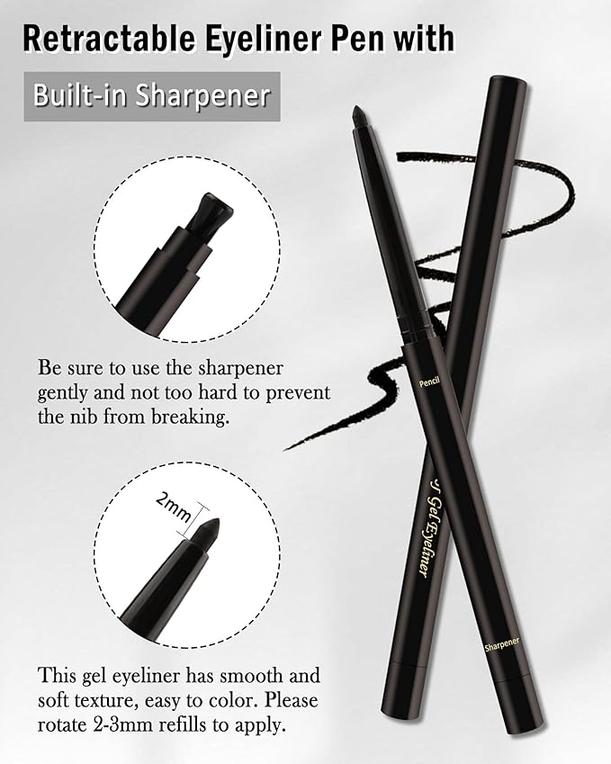 Nude Waterline Eyeliner Pencil, Cream Gel Eyeliner Waterline Waterproof Smudge-Proof Long-Wearing, Intense Color, Retractable Eye Liner Brightener Pen with Sharpener, Smooth Eye Makeup for women-2Pcs