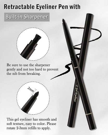 Nude Waterline Eyeliner Pencil, Cream Gel Eyeliner Waterline Waterproof Smudge-Proof Long-Wearing, Intense Color, Retractable Eye Liner Brightener Pen with Sharpener, Smooth Eye Makeup for women-2Pcs