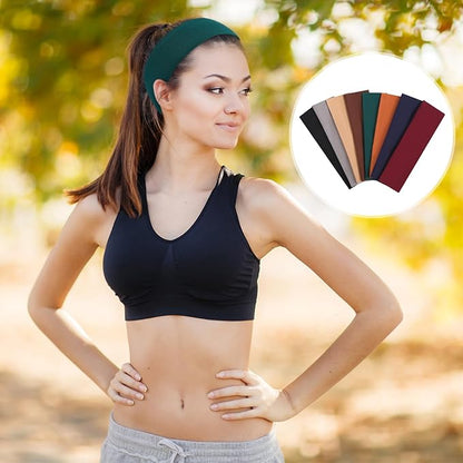 8 Pack Sport Headbands for Women, Elastic Soft Fabric Non-Slip Hair Bands Hair Warp for Daily Workout Yoga Running Sports, Combo 6