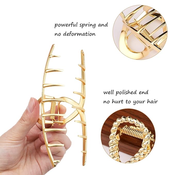 Mehayi 3 PCS Metal Large Claw Clips for Thick Heavy Hair, Strong Hold Big Non-Slip Hair Catch Barrette Jaw Clamp for Long Hair, Fashion Styling Accessories for Women Girls