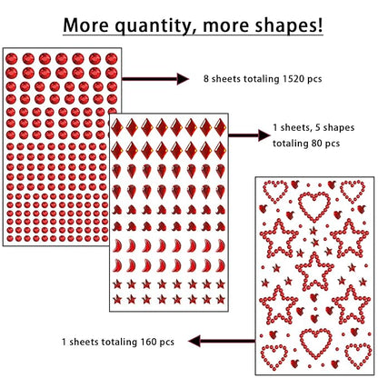 NIACONN 1760 Pcs Red Hair Jewels Face Gems Stick on, Self Adhesive Glitter Rhinestones Stickers for Women Body Eyes Nails Festival Halloween Makeup & Crafts