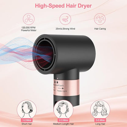Nimmu Hair Dryer Brush with 120,000 RPM High-Speed Negative Ionic Blow Dryer Brush Fast Drying, Multi Hair Styler Curlers, Professional Hot Air Styler for Curling Volumizing Straightening Styling