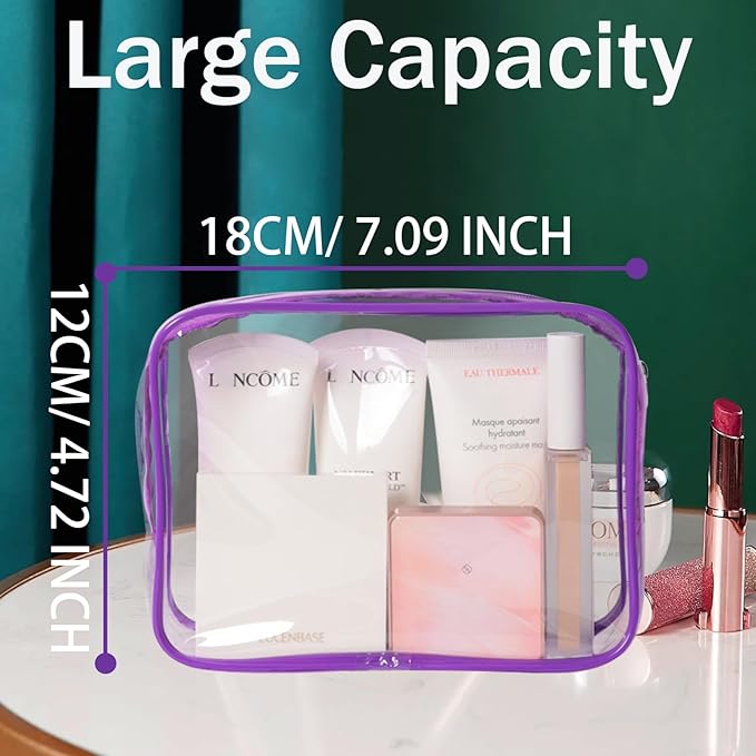 12 Pack Clear Makeup Cosmetics Bag, TSA Approved Toiletry Bag, PVC Zippered Clear Pouch Cosmetic Toiletries Make Up Bag Waterproof Vinyl Plastic Organizer Case for Travel Vacation Bathroom