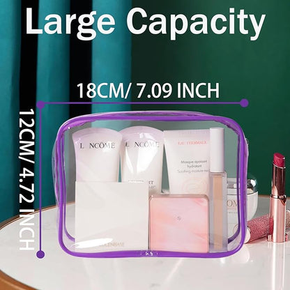 12 Pack Clear Makeup Cosmetics Bag, TSA Approved Toiletry Bag, PVC Zippered Clear Pouch Cosmetic Toiletries Make Up Bag Waterproof Vinyl Plastic Organizer Case for Travel Vacation Bathroom