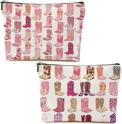 2pcs Western Makeup Bag Cowgirl Boots Cosmetic Bags for Women, Cowgirls Gifts for Women Sisters Friends Birthday Gift, Toiletry Zipper Pouch Western Stuff Cowboy Boots Gifts