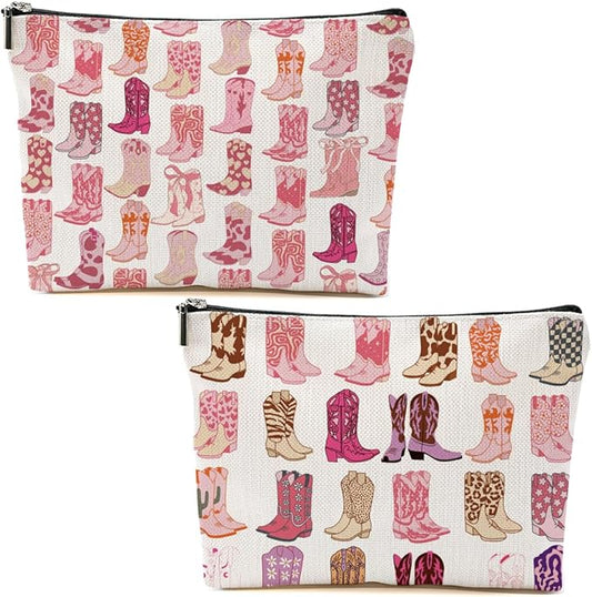2pcs Western Makeup Bag Cowgirl Boots Cosmetic Bags for Women, Cowgirls Gifts for Women Sisters Friends Birthday Gift, Toiletry Zipper Pouch Western Stuff Cowboy Boots Gifts