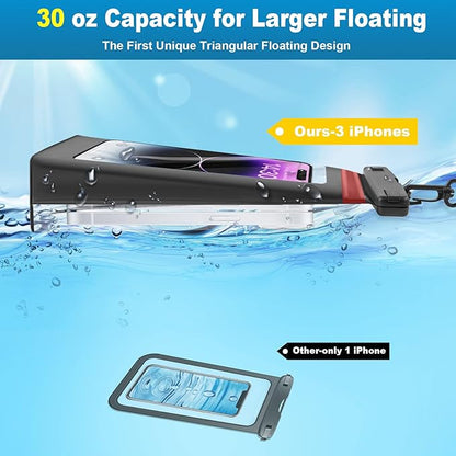 2 Pack Waterproof Pouch Floating with Sealing Strip, 9'' Large Cell Phone Dry Protector Case for iPhone 15 14 13 12 11 Pro Max Plus Samsung Galaxy, Water Proof Bag Holder for Beach Swimming