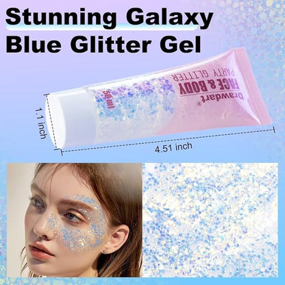 Galaxy Blue Face Body Glitter Gel,Color Changing Glitter for Face Hair Nails,Sparkling Glitter Gel for Women,Face Hair Sequins Party Festival Rave Makeup,50ml