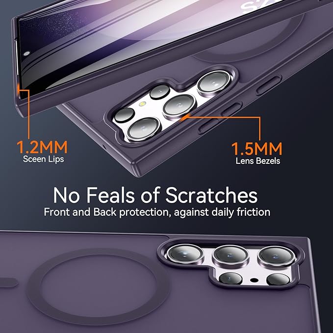 OWKEY for S23 Ultra Case 6.8'', Magnetic Samsung Galaxy S23 Ultra Case for Magsafe, [Shockproof Military] Translucent Back Slim Bumper Cover Phone Case Galaxy S23 Ultra Case, Purple