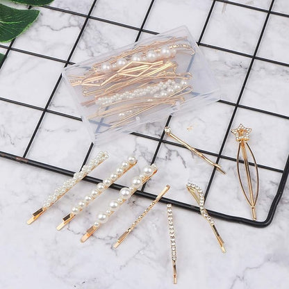 20 Pieces Elegant Hair Barrettes Bridal Golden Metal Hair Clip Artificial Pearl Hair Pins and Clear Rhinestone Bobby Pin for Weddings Hair Accessories