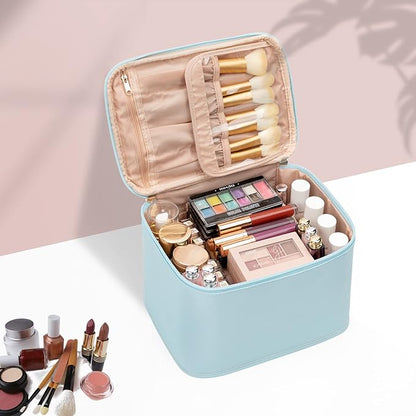 OCHEAL Makeup Bag,Large Travel Bag Organizer Cosmetic Bags for Women Washable Make Up Bag Makeup Organizer Case with Dividers - Large,Lake Blue
