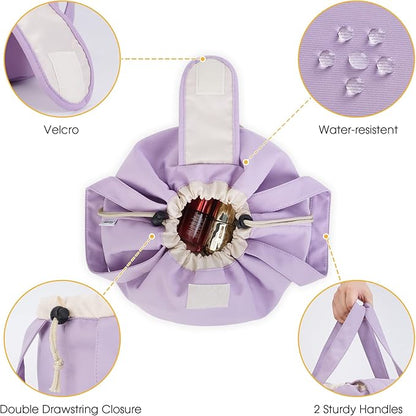 Narwey Barrel Drawstring Makeup Bag Large Cosmetic Bag Make up Bags Toiletry Bag Travel Bags for Toiletries Organizer for Women Gift for Teen Girls (Purple) (Patent)