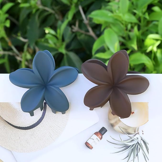 Hair Clip, 6 Pcs Large Plumeria Flower Claw Clips for Thick Medium Hair - Blue Brown Beach Hair Accessories for Women and Girls