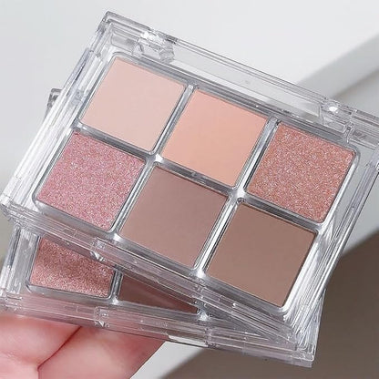6 Colors Glitter Matte Eyeshadow Palette,Natural Nude Brown Rose Gold Coffee Sparkly Eye Shadow Makeup,Warm Pastel Eyeshadows Palette Long Lasting Waterproof Naturing-Looking Women Girls Eye Shadow 01