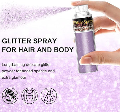 Hair and Body Glitter Spray, 1PC Purple Glitter Hairspray Dry Powder Makeup for Clothes, Festival Rave Prom Loose Sparkle Powder,Holographic Ultra Fine Resin Glitters for Crafts,10g (Purple)