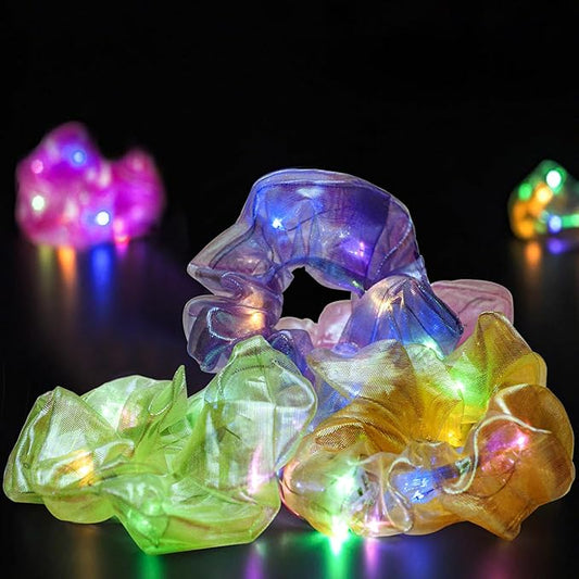 8 Pcs LED Scrunchies, Light Up Yarn Hair Accessories for Women Girls, Glow in The Dark Party Supplies for Neon Party