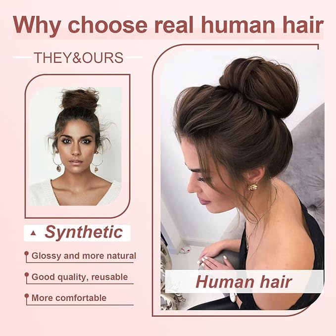 1PCS Messy Bun Hair Piece Human Hair Natural Curly 100% Real Human Hair Chignons Scrunchies Hair Fluffy Hair Buns for Women Bun Donut Updo Hair Pieces Bun Extension (#27 Honey Blonde)