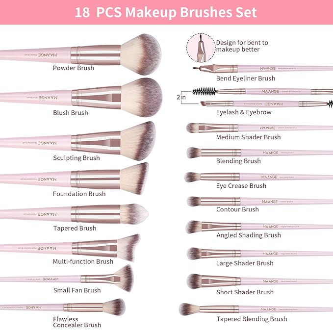 MAANGE 37 Pcs Makeup Brush Set Premium Synthetic Make Up Brushes Foundation Eye Shadow Powder Concealers Brushes Set for Beginners Professional Makeup Tool Set (Pink)