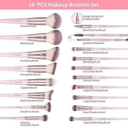 MAANGE 37 Pcs Makeup Brush Set Premium Synthetic Make Up Brushes Foundation Eye Shadow Powder Concealers Brushes Set for Beginners Professional Makeup Tool Set (Pink)