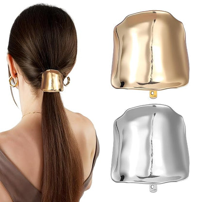 2pcs Hair Cuffs for Ponytail with Decorative Rings Metal High Ponytail Holder Hair Clips Cuff Barrettes Decorative Hold Fine Hairs Buckle Holders Accessories for Women Girl (Gold, Silver)