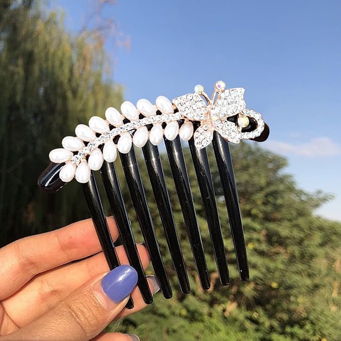 4 Pcs Pearls Side Comb for Women and Girls - Rhinestones Flower Hair Combs Pins Accessories - Vintage Wedding Headpieces Tools - Daily Present