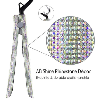 DORISILK Titanium Flat Iron for Hair, 480°F High Temp Hair Straightener Iron, Rhinestone Bling Flattening Iron, 2 in 1 Straightening Curling Professional Salon LCD Display Dual Voltage (AB Shine)