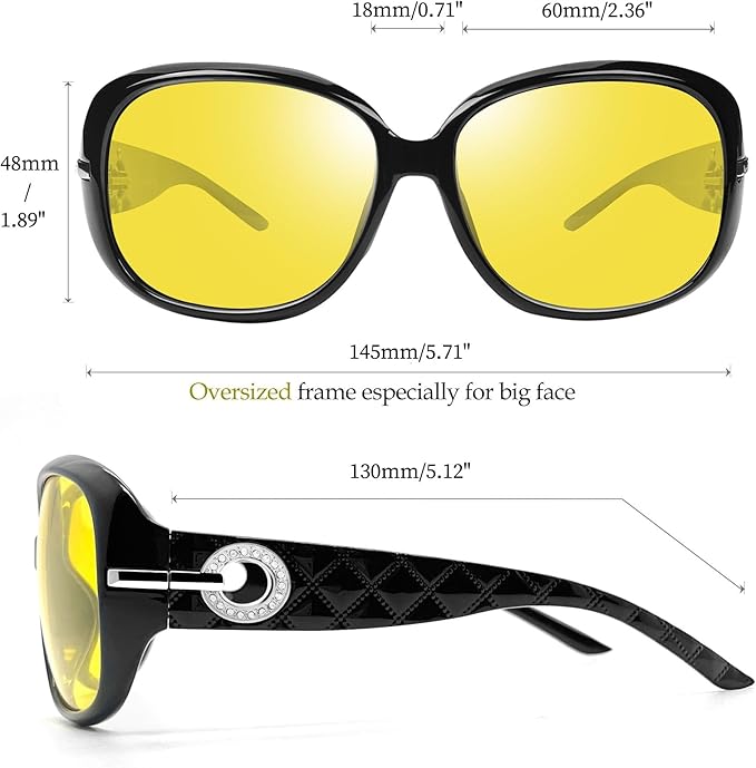 Joopin Big Womens Sunglasses Polarized Trendy Sun Glasses Large Rectangle UV Protection Rhinestone Sunnies