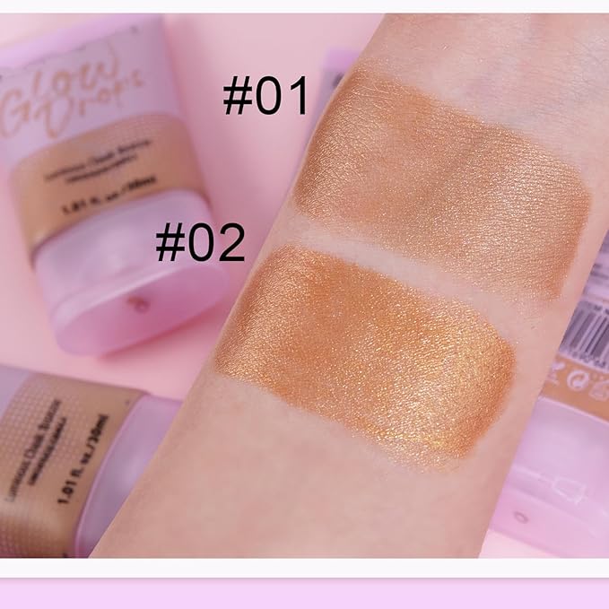 MAEPEOR Glow Liquid Foundation Waterproof Dewy Foundation With Slight Shimmer 2 Colors Nourishing Glow Body Liquid Bronzer for Radiant, Natural Sunkissed Complexion (30ml, Color 01)