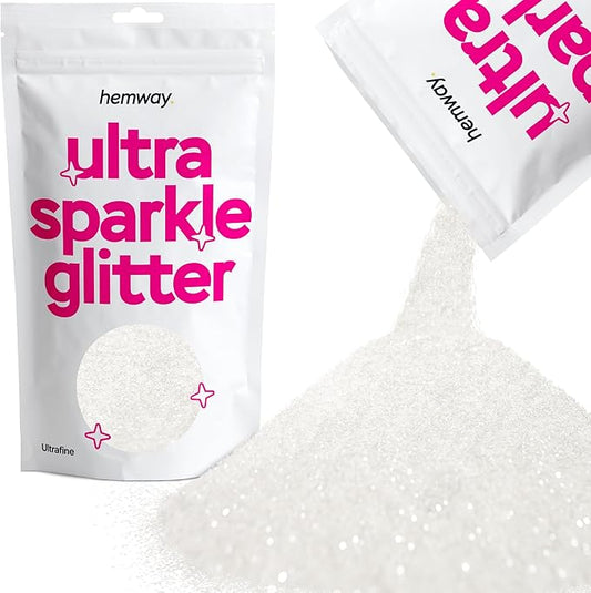 Hemway Premium Ultra Sparkle Glitter Multi Purpose Metallic Flake for Nail Art, Cosmetic Graded, Makeup, Festival, Party, Hair, Body and Eyes 100g / 3.5oz - White Iridescent