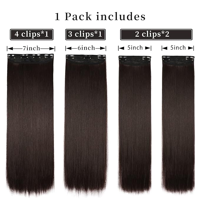 4Pcs Hair Extensions Clip in Brown Black Clip in Hair Extensions for Women Straight Hair Extensions Long 20 Inches(4pcs, 20Inch, 4#)