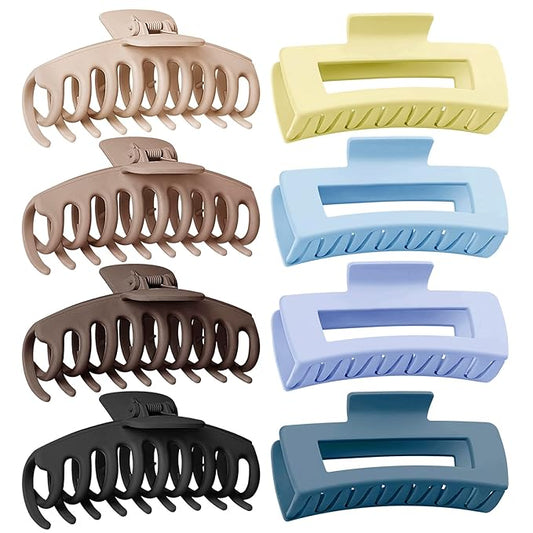 TOCESS Jumbo 4.33 Inch Hair Claw Clips for Women, 8 Pack Matte Non-Slip Rectangle Clips for Thick, Curly, Long or Straight Hair Girls