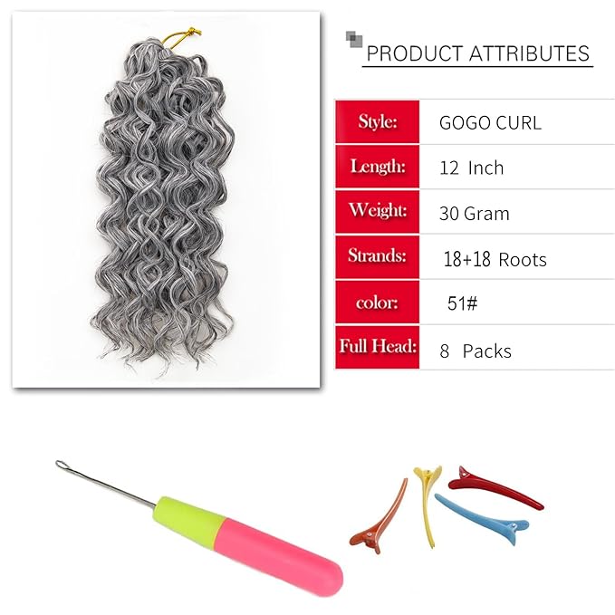 8 Packs Curly Crochet Hair GoGo Curl Crochet hair for Women Deep Wave Braiding hair,Synthetic Bohemian Crochet Braid Water Wave Crochet hair Extensions (51#, 12inch)