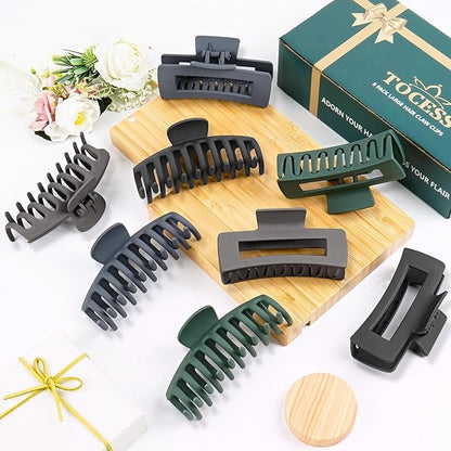 TOCESS 8 Pack Big Hair Claw Clips for Women Large Claw Clip for Thin Thick Curly Hair 90's Strong Hold 4.33 Inch Nonslip Neutral Matte Hair Clips