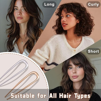 2Pcs French Hair Pins for Thick Hair, Metal French Twis Hair Pins for Women Girls, U-Shaped French Pin for Buns, 5.5 Inches Large French Pins Hairstyle Accessories (Silver, Rose Gold)