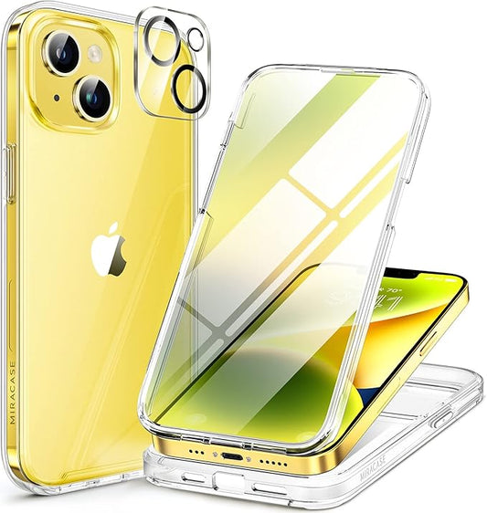 Miracase Glass Series Designed for iPhone 14 Plus Case 6.7 inch, 2023 Upgrade Full-Body Clear Bumper Case with Built-in 9H Tempered Glass Screen Protector and Camera Lens Protector,Clear