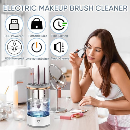 Makeup Brush Cleaner Machine, Upgraded Portable Electric Makeup Brush Cleaner Machine, Automatic Cosmetic Brush Cleaner for Quick & Efficient Cleaning, Suitable for All Brush Sizes(White)