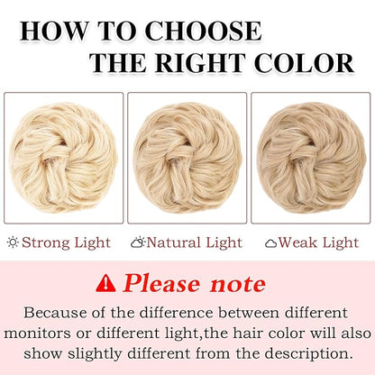 MORICA 1PCS Messy Hair Bun Hair Scrunchies Extension Curly Wavy Messy Bun Hair Synthetic Chignon Hairpieces for Women(22/613#(Pale Golden Blonde & Bleach Blonde Mixed))