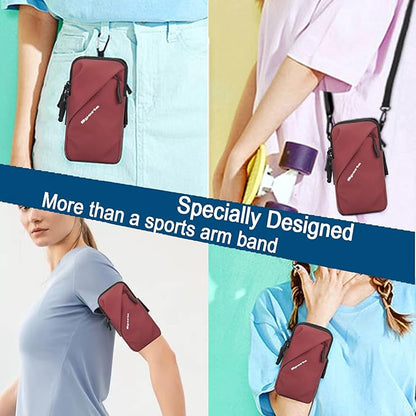 Cell Phone Holder, Small Crossbody Shoulder Holsters Bag with Arm Band, Fits iPhone and Android, Use for Running, Walking, Hiking & Biking (6.7 Inches, Red)