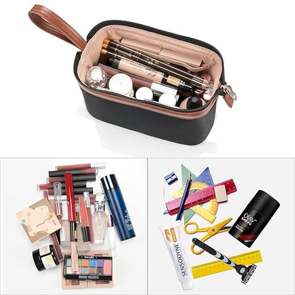 OCHEAL Travel Makeup Bag, Small Cosmetic Bags for Women,Large Capacity Portable Cosmetic bag Storage Organizer for Purse Everyday Use (Small,Black-Brown)