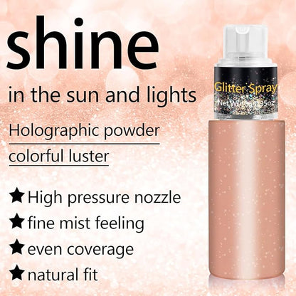 Hair and Body Glitter Spray, Holographic Glitter Highlighter Powder, Face Body Clothes Shiny Glitter, Loose Shimmer Hairspray Festival Rave Prom Accessories, 10g (06# Champagne)