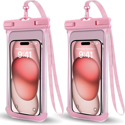2PCS Waterproof Phone Pouch- [3D Soft Edges Design ], Waterproof Phone Case for iPhone Galaxy Google Up to 8", Dry Bag for Beach Cruise Travel, Pink/Pink