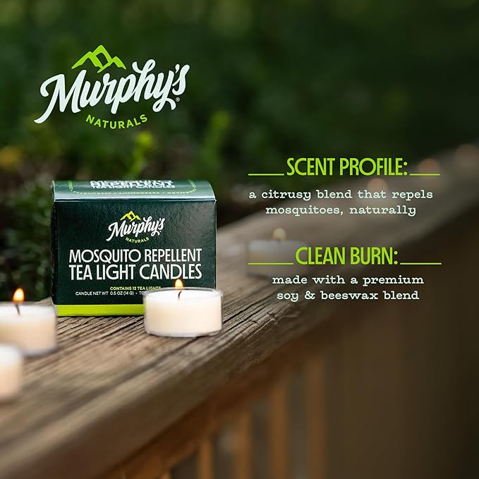 Murphy’s Naturals Mosquito Bug Repellent Tea Light Candles for Outdoor Patio, Citronella & Essential Oils, 4-Hour Burn Time Each, 36-Pack