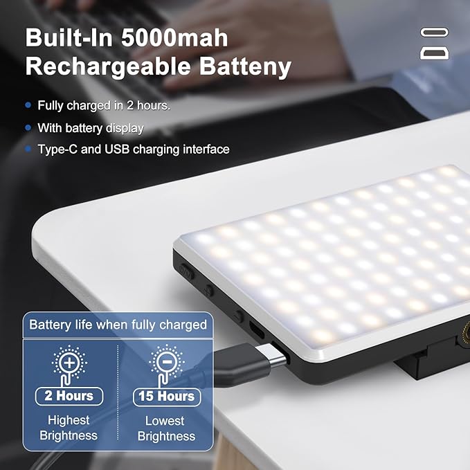 Selfie Light, Phone Light with Front & Back Clip(2 Pack), 60 LED Portable Light with 3 Modes, 5000mAh Rechargeable Video Light for Phone, iPhone, Laptop, TikTok, Makeup, Live Stream, Vlog